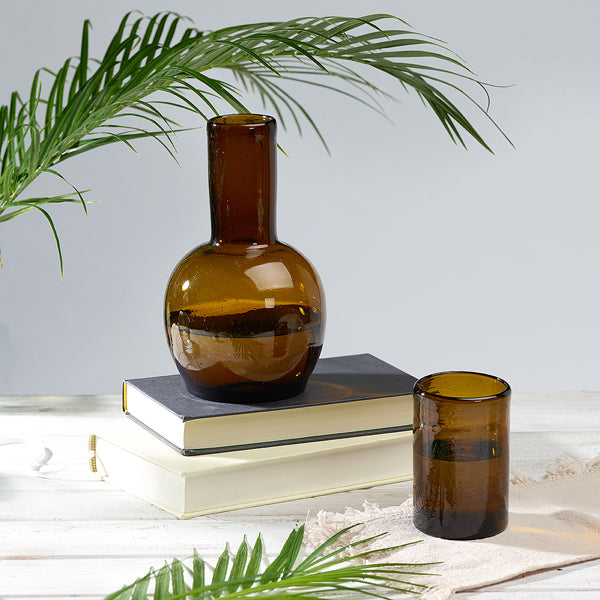 Recycled and Handblown Bedside Tumbler and Carafe Set