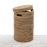 Rattan Laundry Basket With Lid - Cylinder Laundry basket / Hamper with Inset Handles
