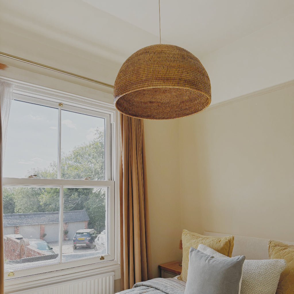 Handwoven Rattan Dome Pendant Light Shade | Natural Ceiling Lampshade