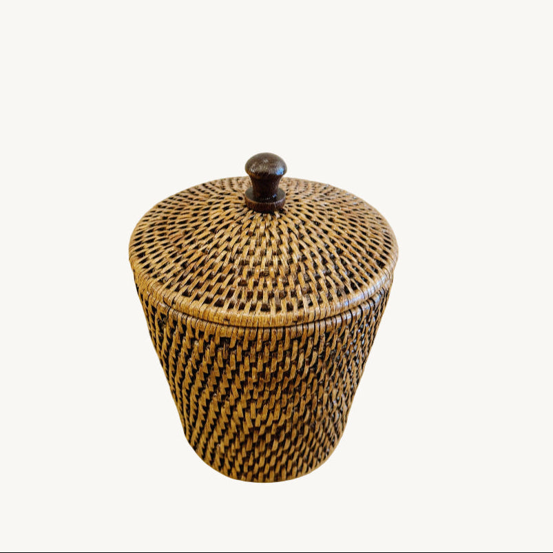 Rattan Small Pot with Lid/ Cottonwool pot