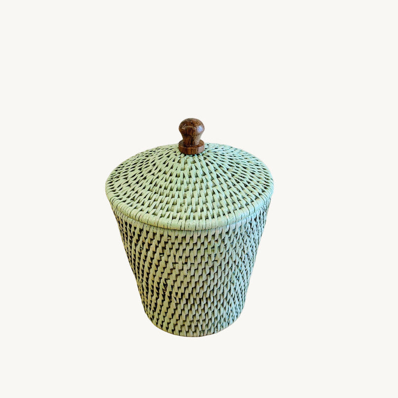 Rattan Small Pot with Lid/ Cottonwool pot