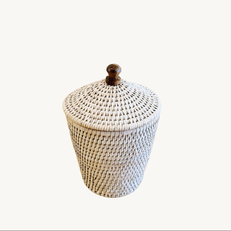 Rattan Small Pot with Lid/ Cottonwool pot