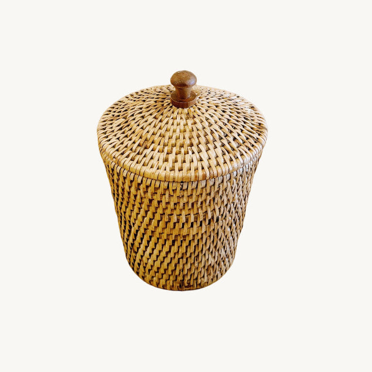 Rattan Small Pot with Lid/ Cottonwool pot