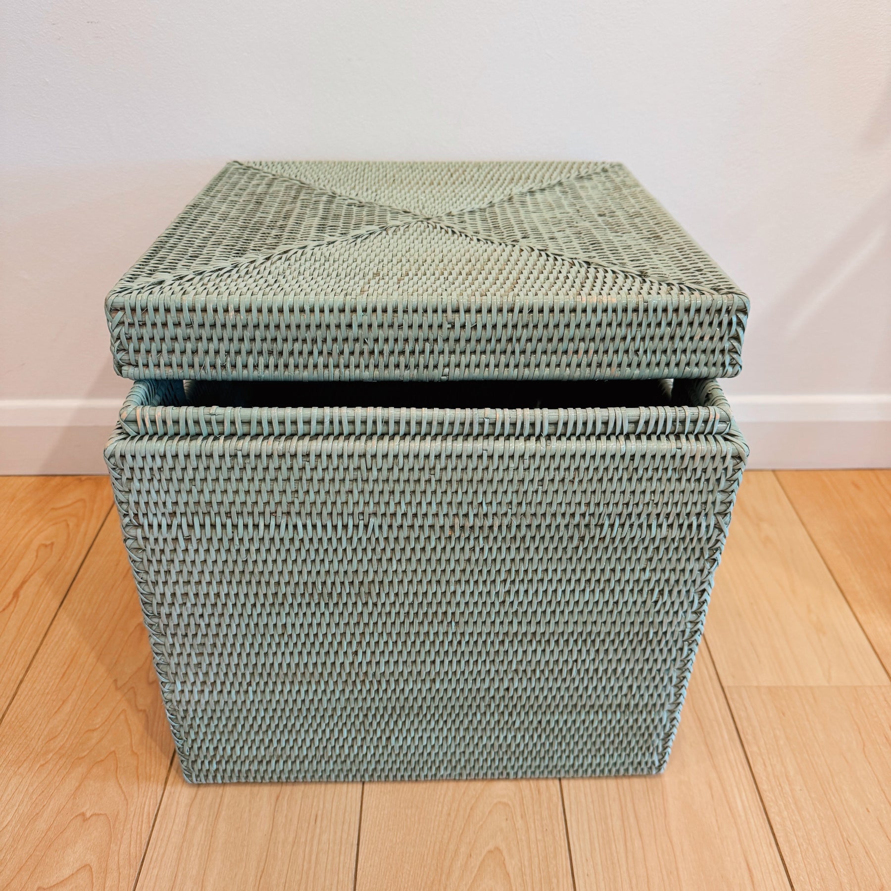Rattan Lidded Square Storage Box with Inset Handles