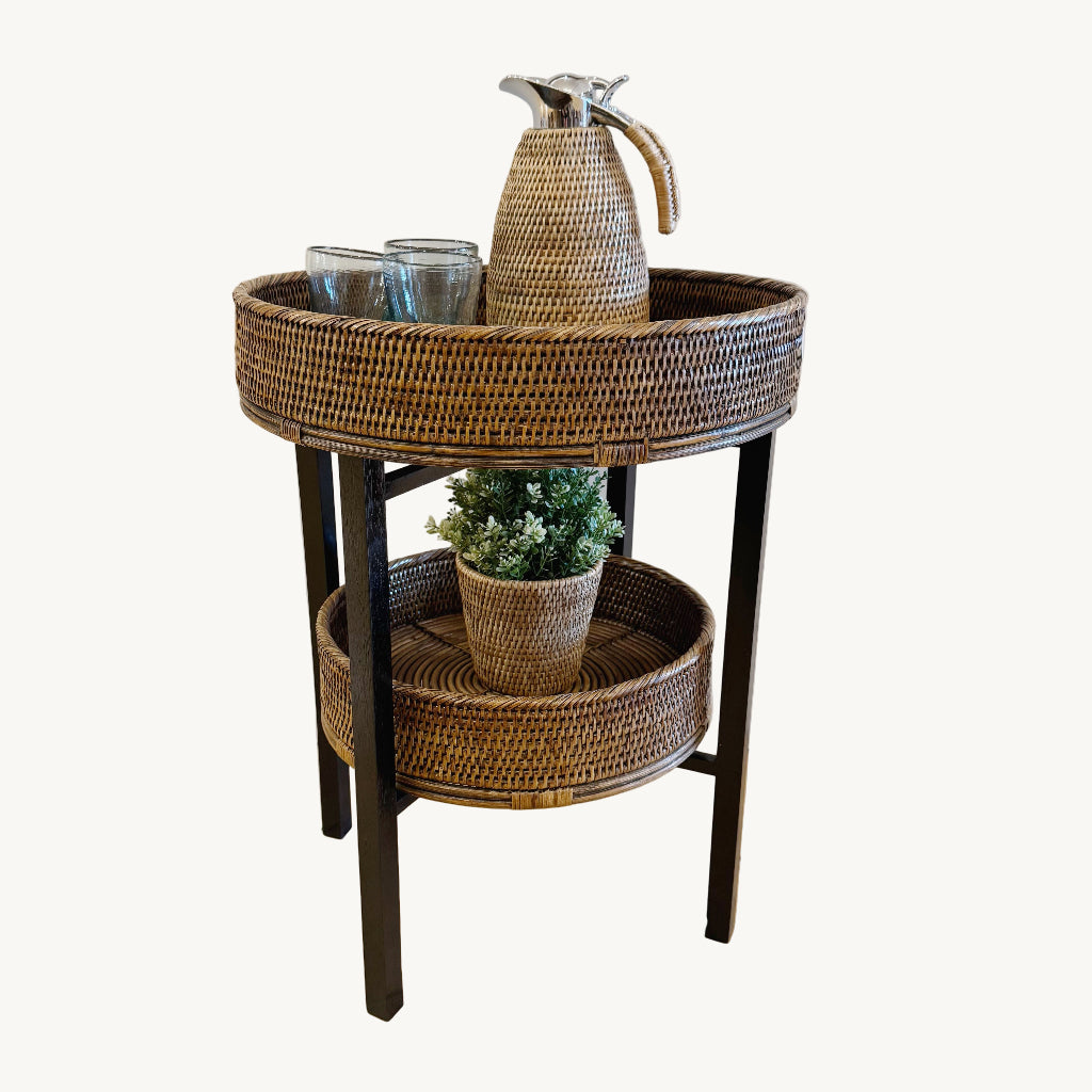 Rattan Two-Tier Coffee & Side Table – Foldable Legs
