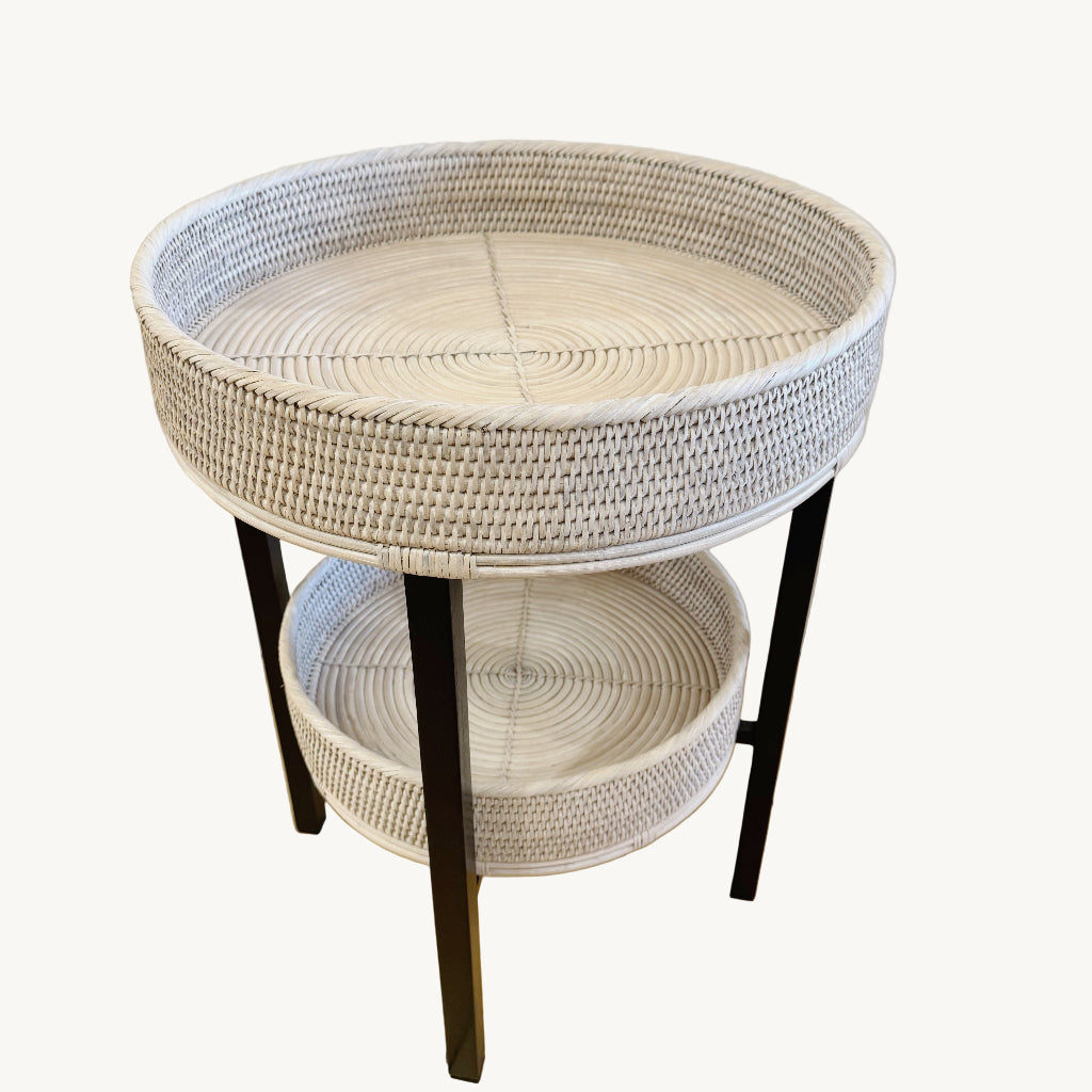 Rattan Two-Tier Coffee & Side Table – Foldable Legs