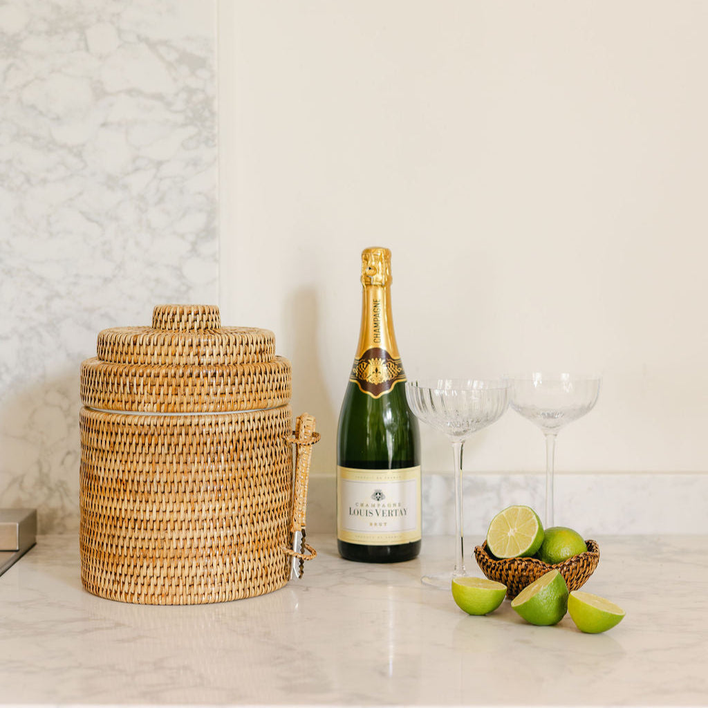 Rattan Ice Cube Box with Tongs