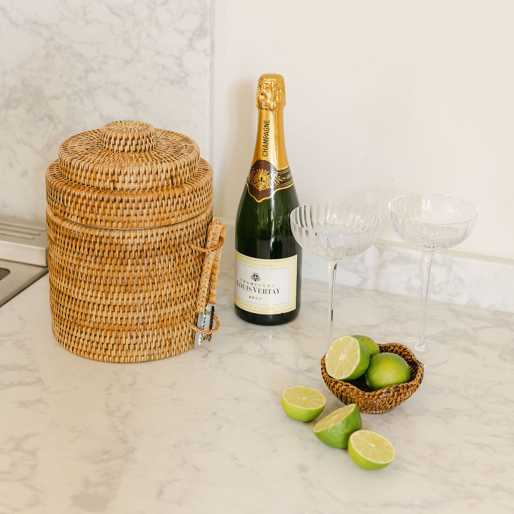 Rattan Ice Cube Box with Tongs