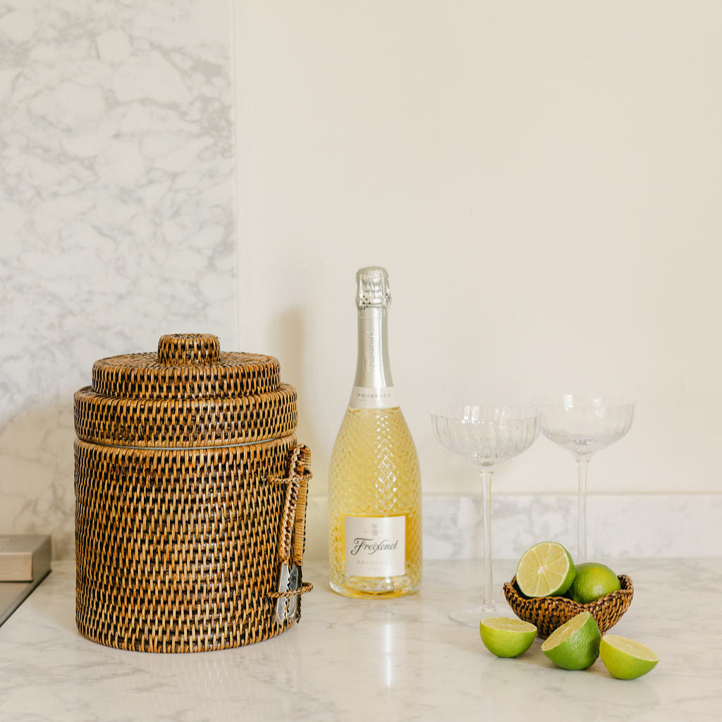 Rattan Ice Cube Box with Tongs