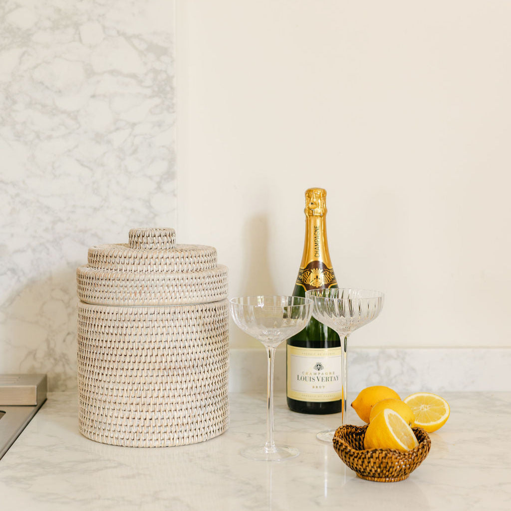 Rattan Ice Cube Box with Tongs