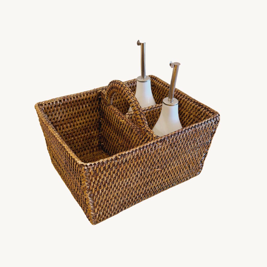 Rattan 3-Compartment Organiser Caddy/Condiment