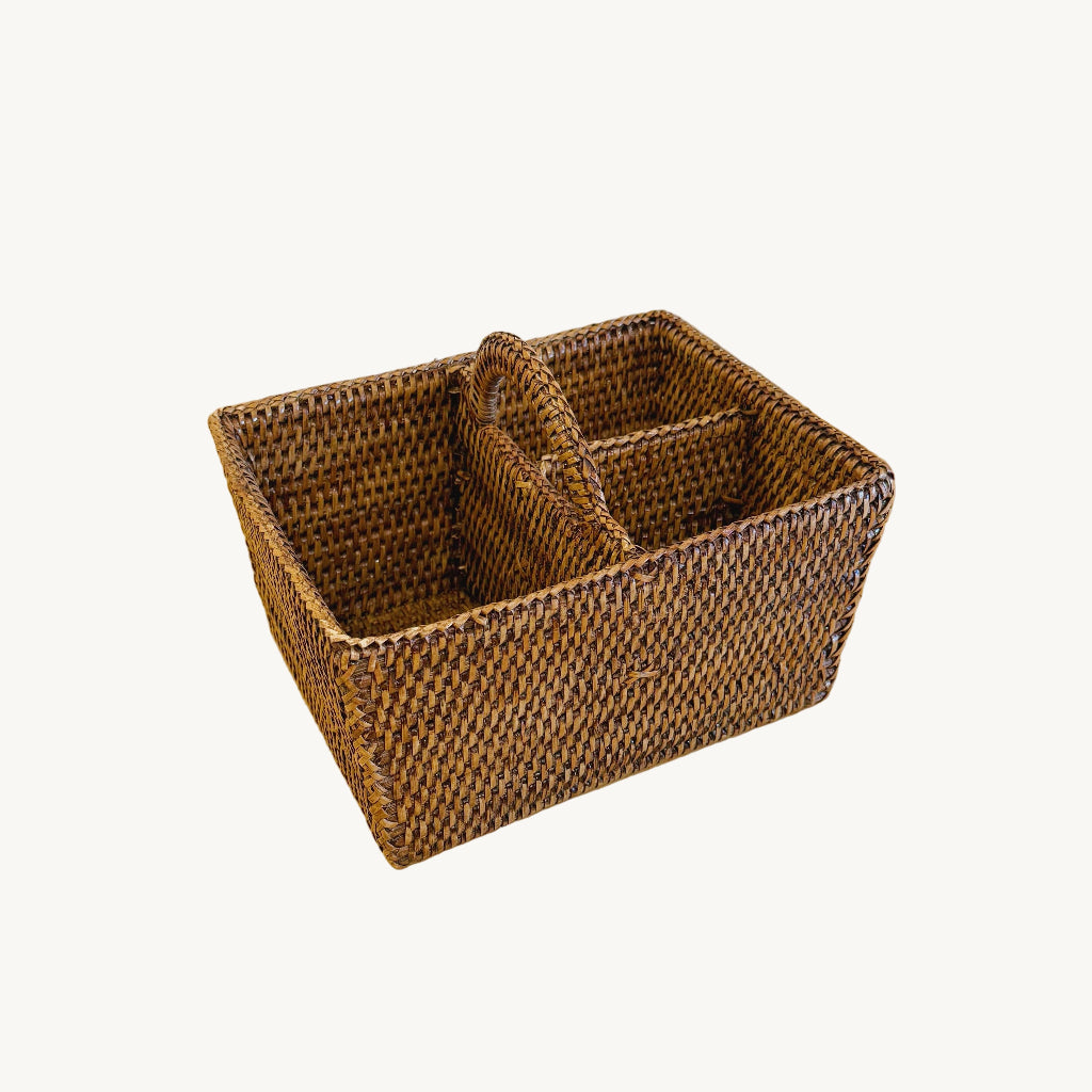Rattan 3-Compartment Organiser Caddy/Condiment