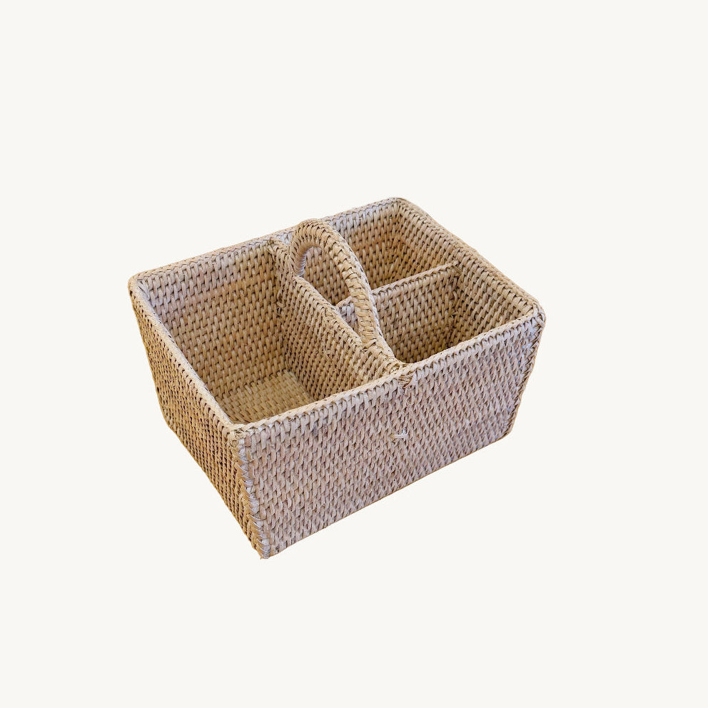 Rattan 3-Compartment Organiser Caddy/Condiment