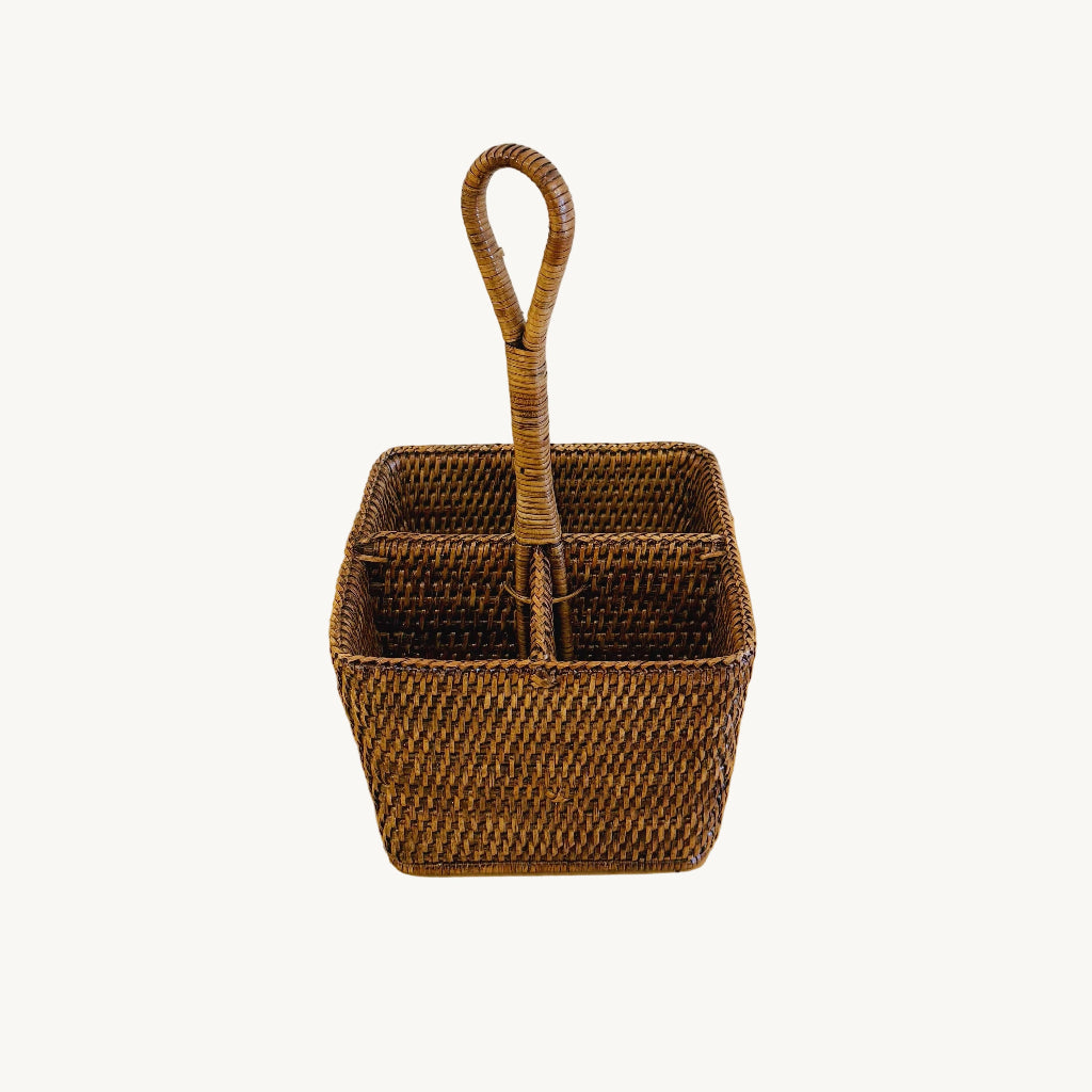 Rattan Table Cutlery Caddy- Rattan Tall Condiment Holder