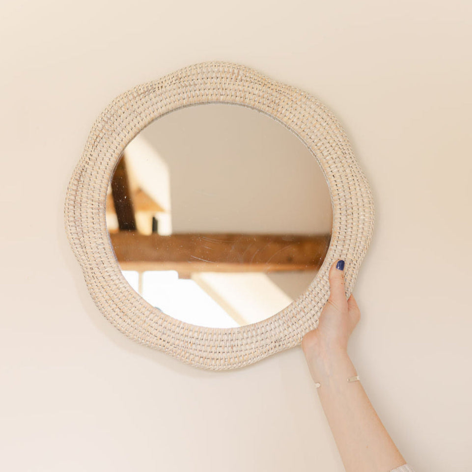 Boho Rattan Scallop Wall Mirror
