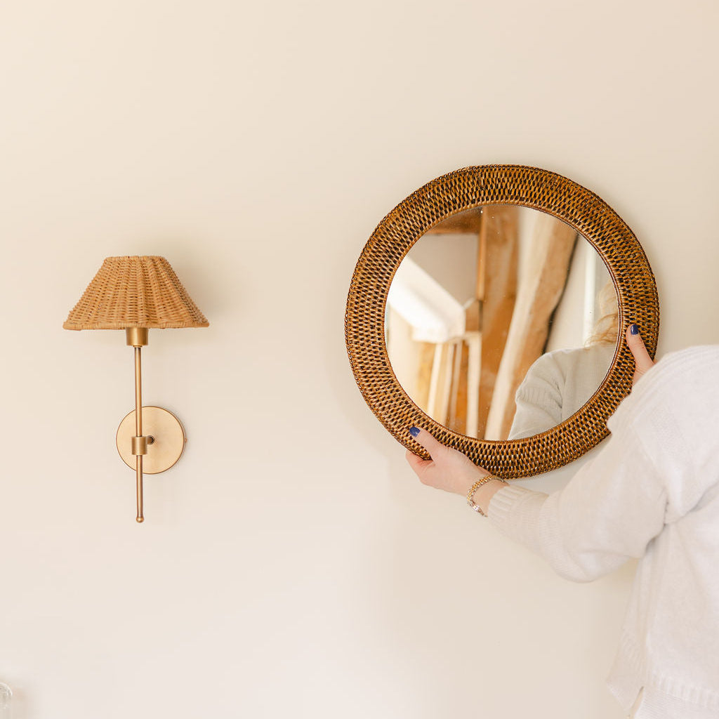 Boho Rattan Round Wall Mirror