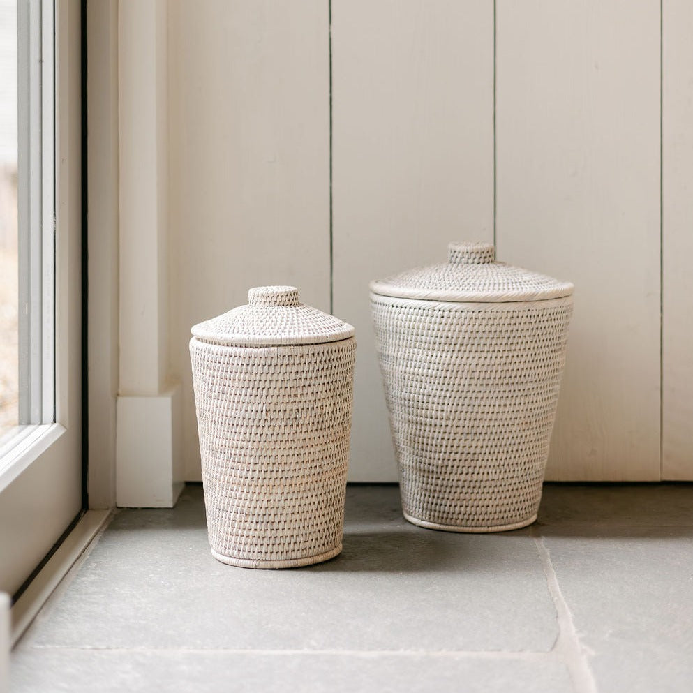 Small White Rattan Bin