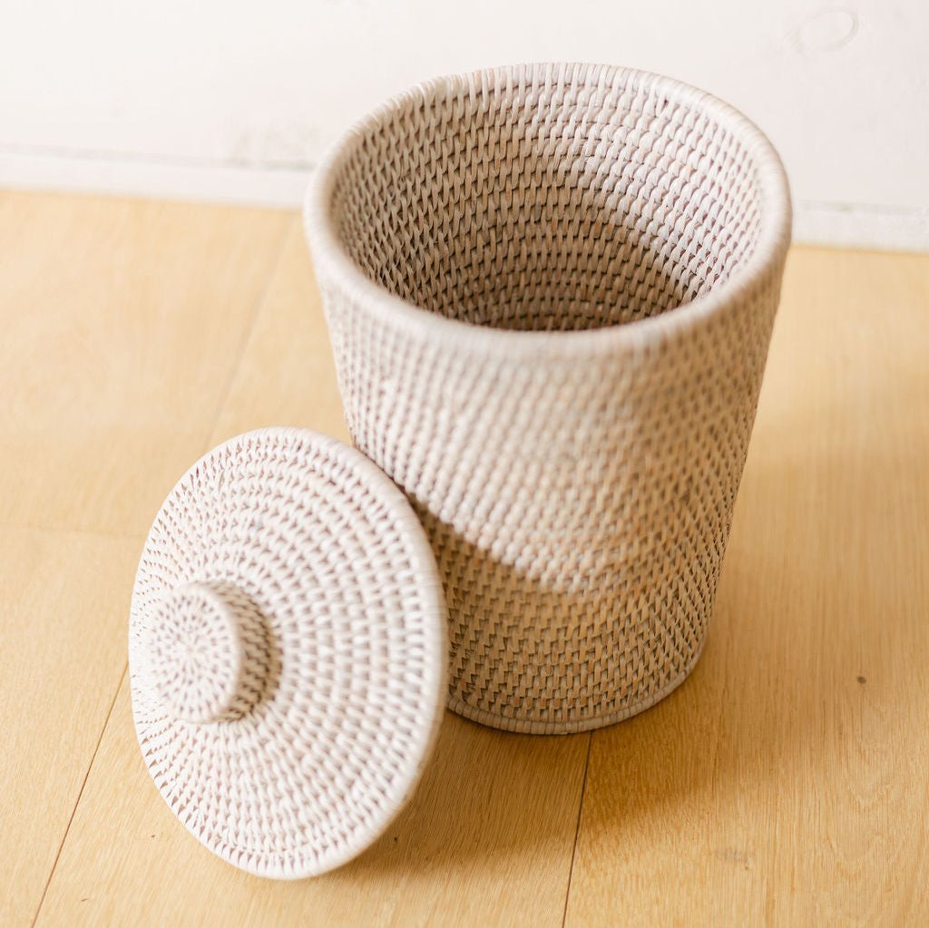 Small White Rattan bin