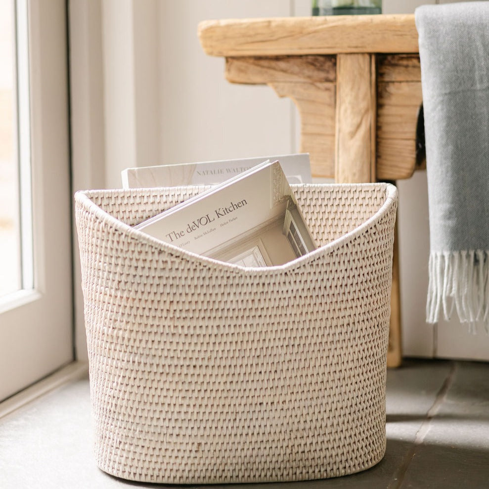 Rattan Newspaper / Magazine Holder With Inset Handle