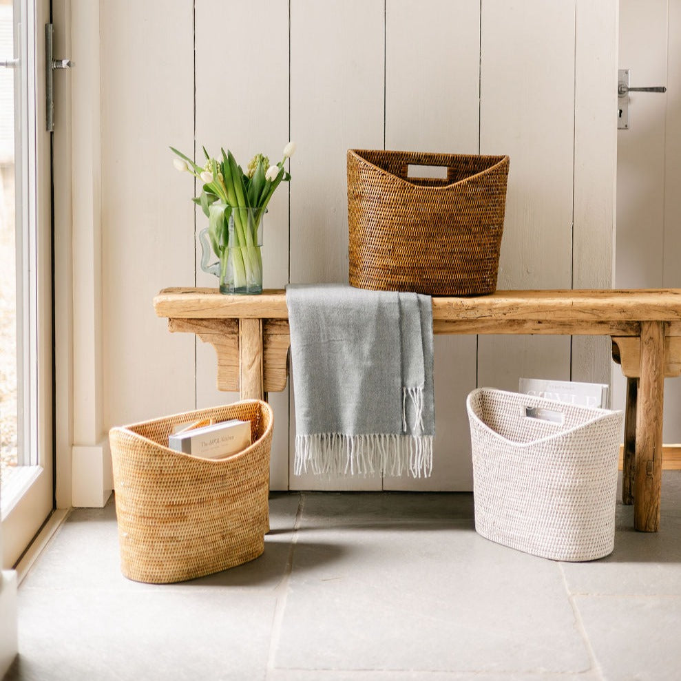 Rattan Newspaper / Magazine Holder With Inset Handle