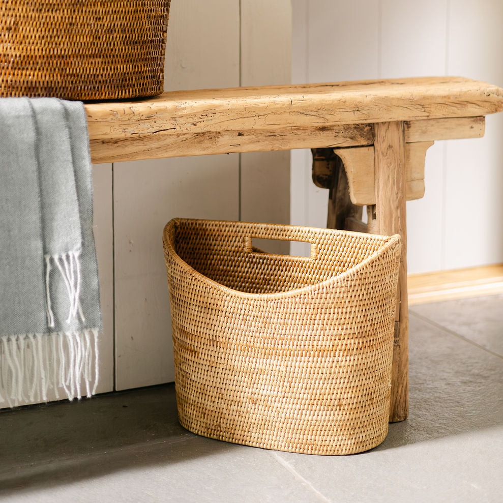 Rattan Newspaper / Magazine Holder With Inset Handle