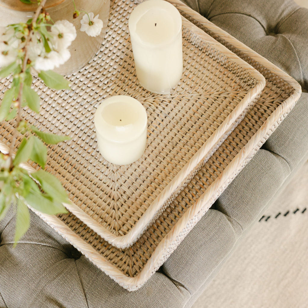 Rattan Rectangular Serving Tray with Arch Handles/ Morning Tray