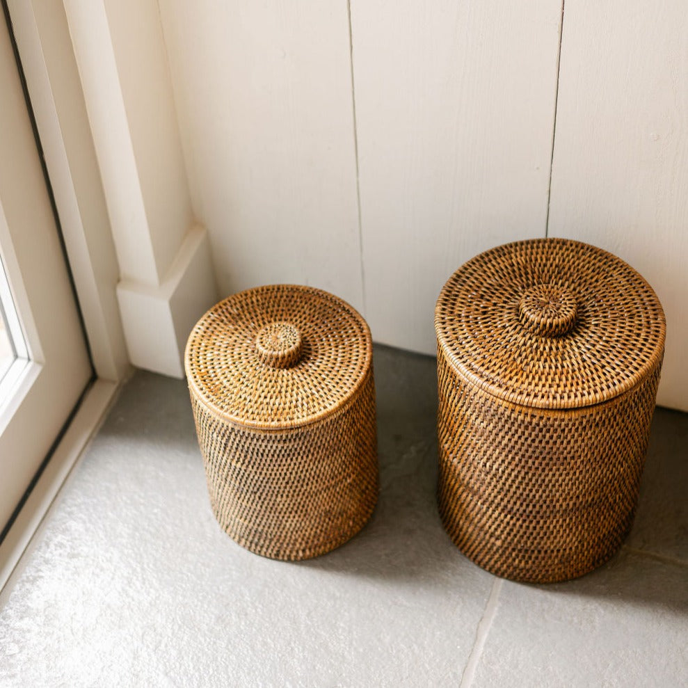 Round Rattan Bin