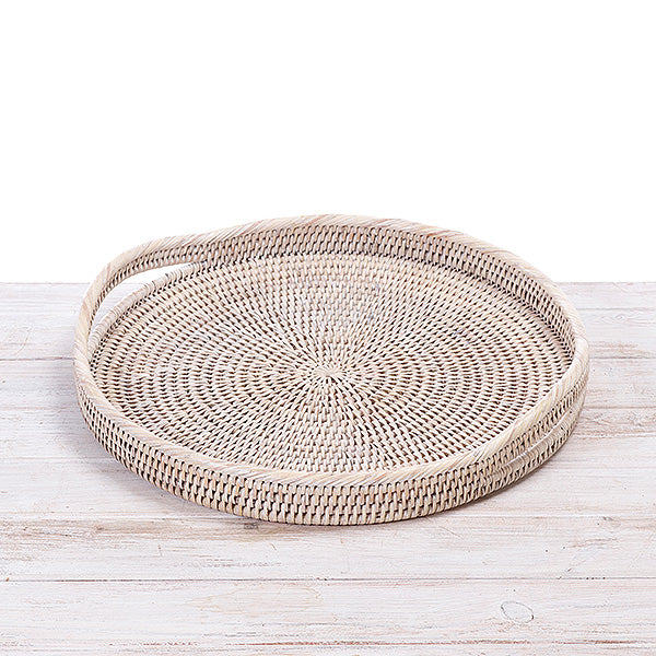 Rattan Classic Round Serving Tray with Arch Handles