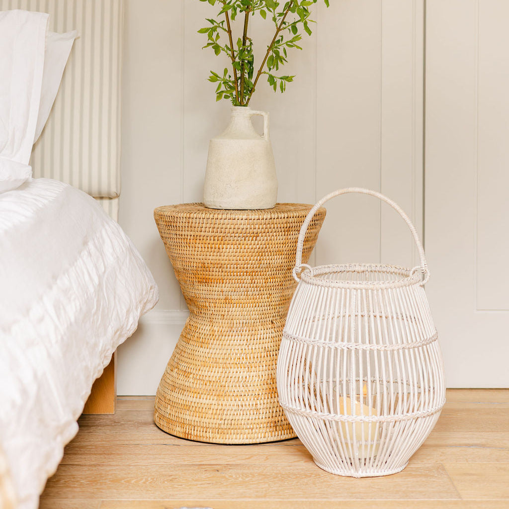 Rattan Lantern with Clear Glass Candle Holder