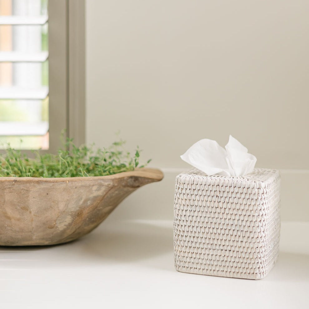 Rattan Square Tissue Box Cover