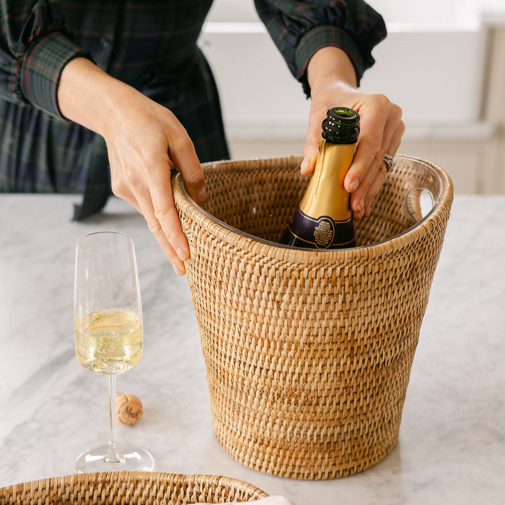 Rattan Ice Bucket withl Liner – Champagne Bucket