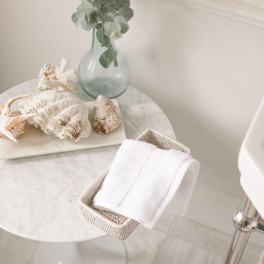 small white rattan tray