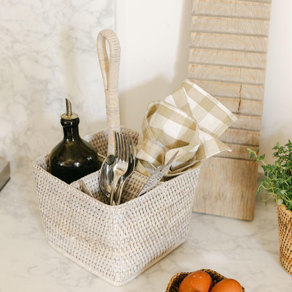 Rattan Table Cutlery Caddy- Rattan Tall Condiment Holder
