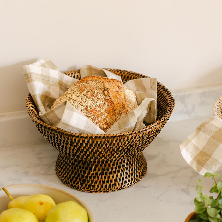 Handwoven Rattan Fruit Bowl with Pedestal/ Rattan Offering Bowl