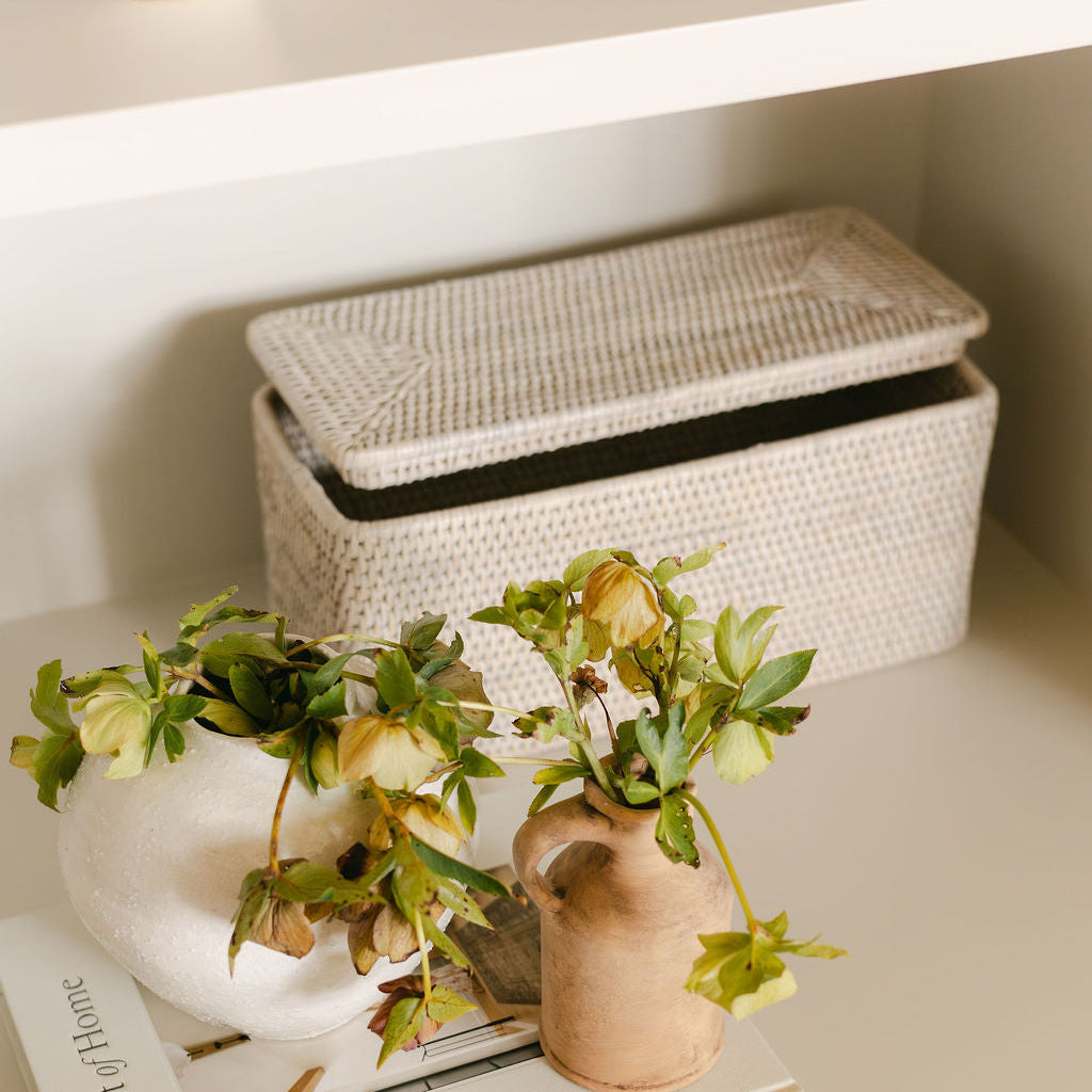 Rattan small  Rectangular Storage Basket with Lid