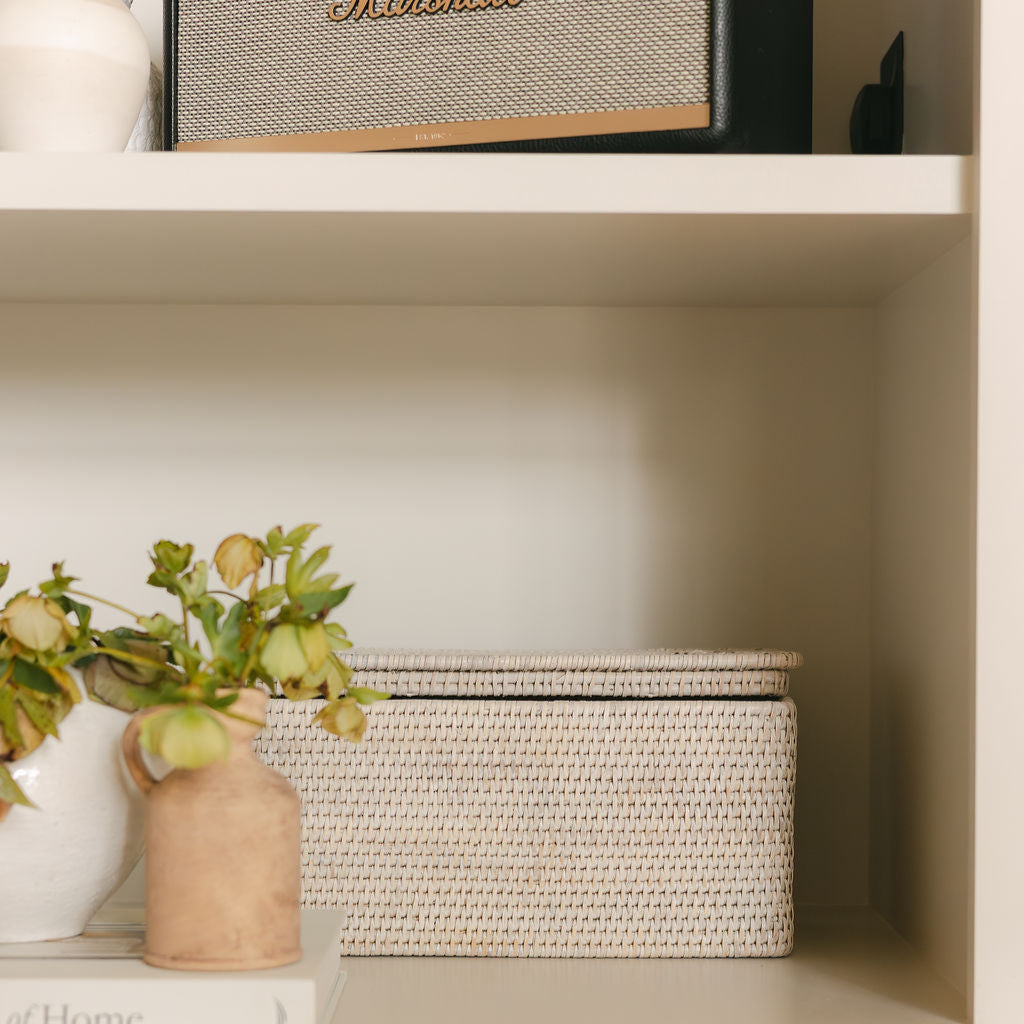 Rattan small  Rectangular Storage Basket with Lid