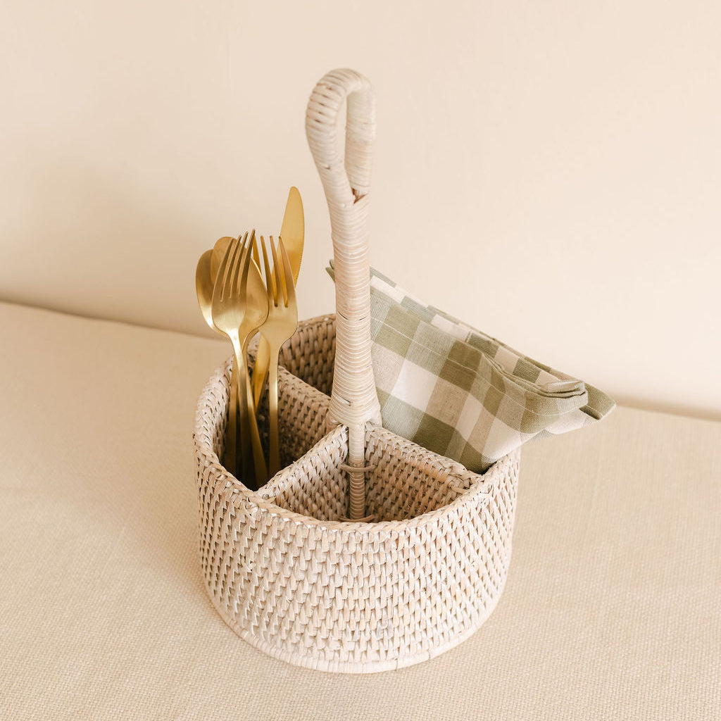 Rattan Round 4 Compartment Organiser Caddy/Condiment