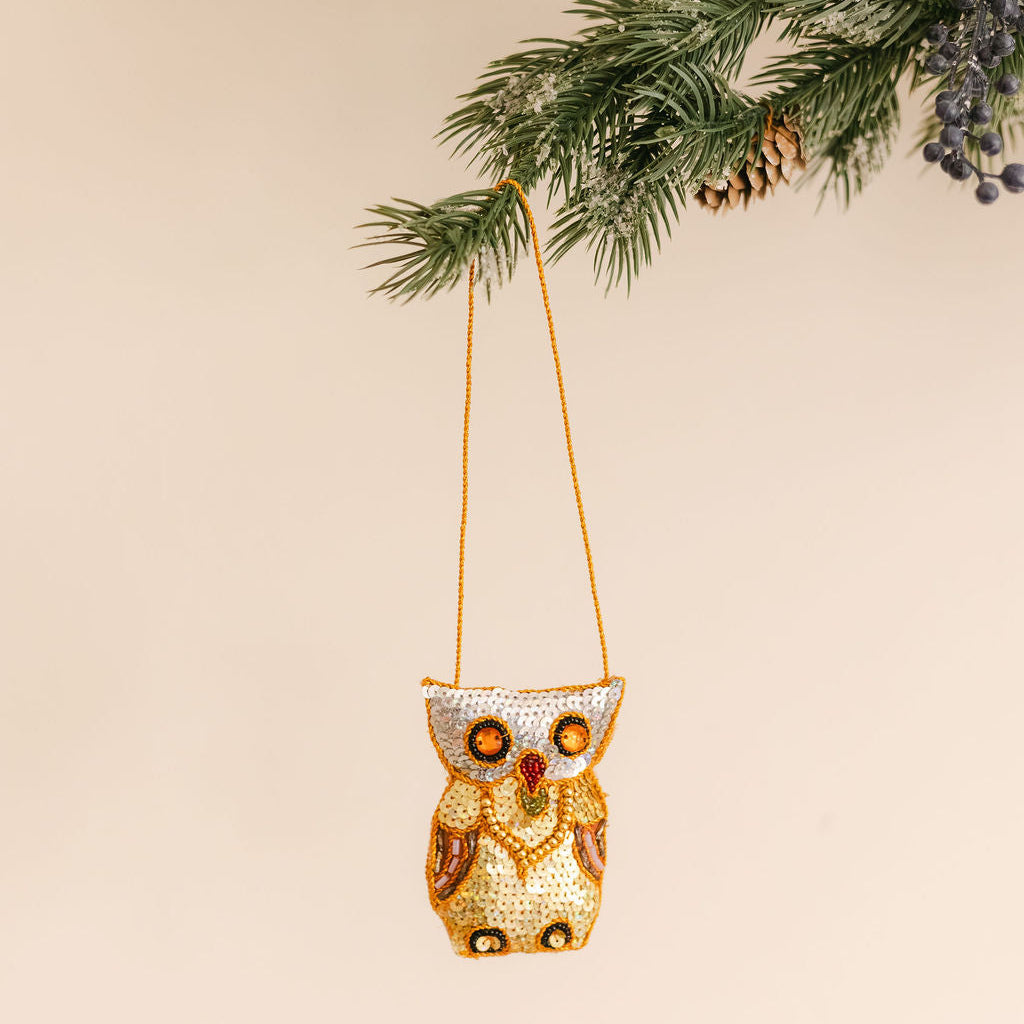 Mandalay Hand-Sequinned Owl - Xmas Hanging