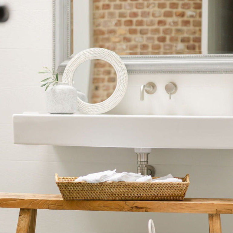 white rattan mirror