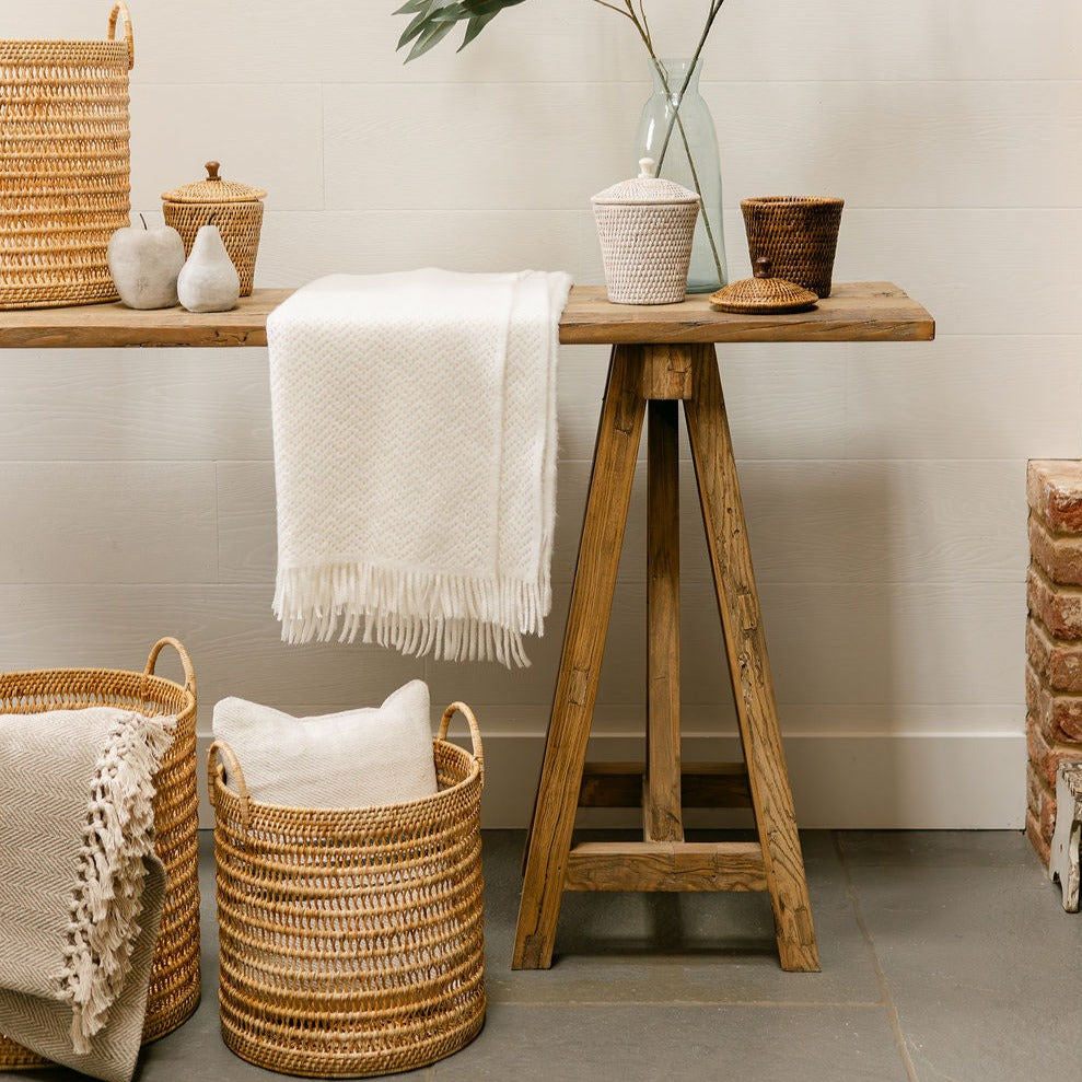 Rattan Open Weave Storage Basket with Rounded Handles