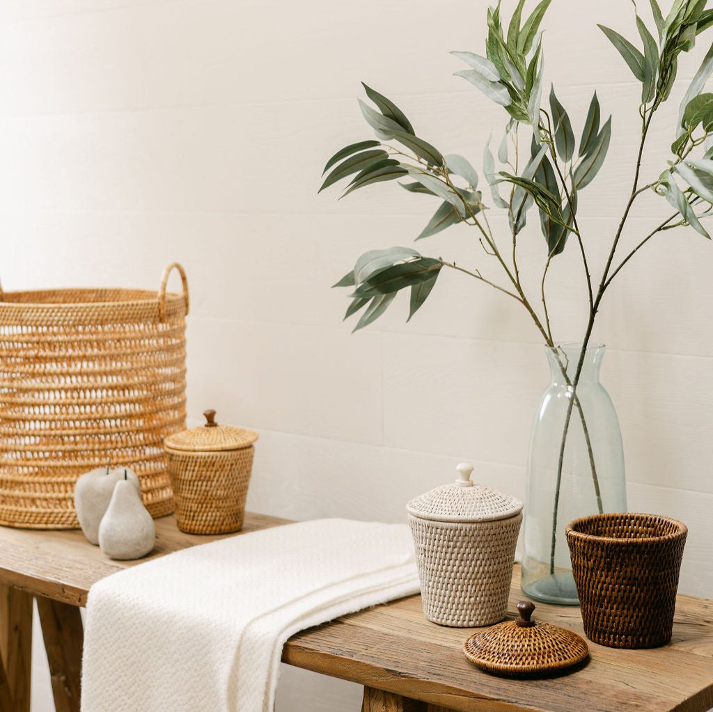 Rattan Small Pot with Lid/ Cottonwool pot