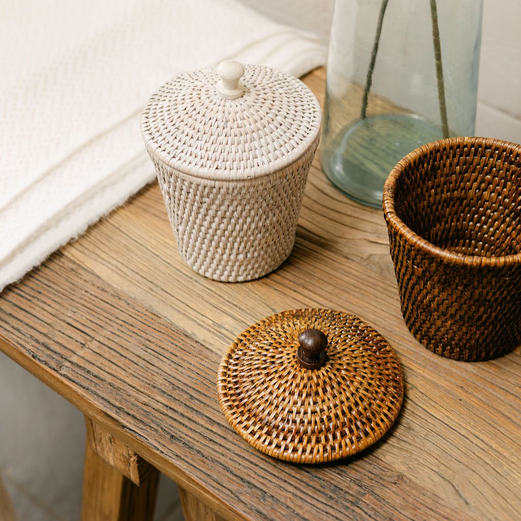 Rattan Small Pot with Lid/ Cottonwool pot