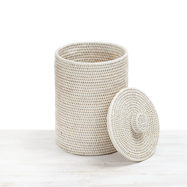 White Round Bin with lid off