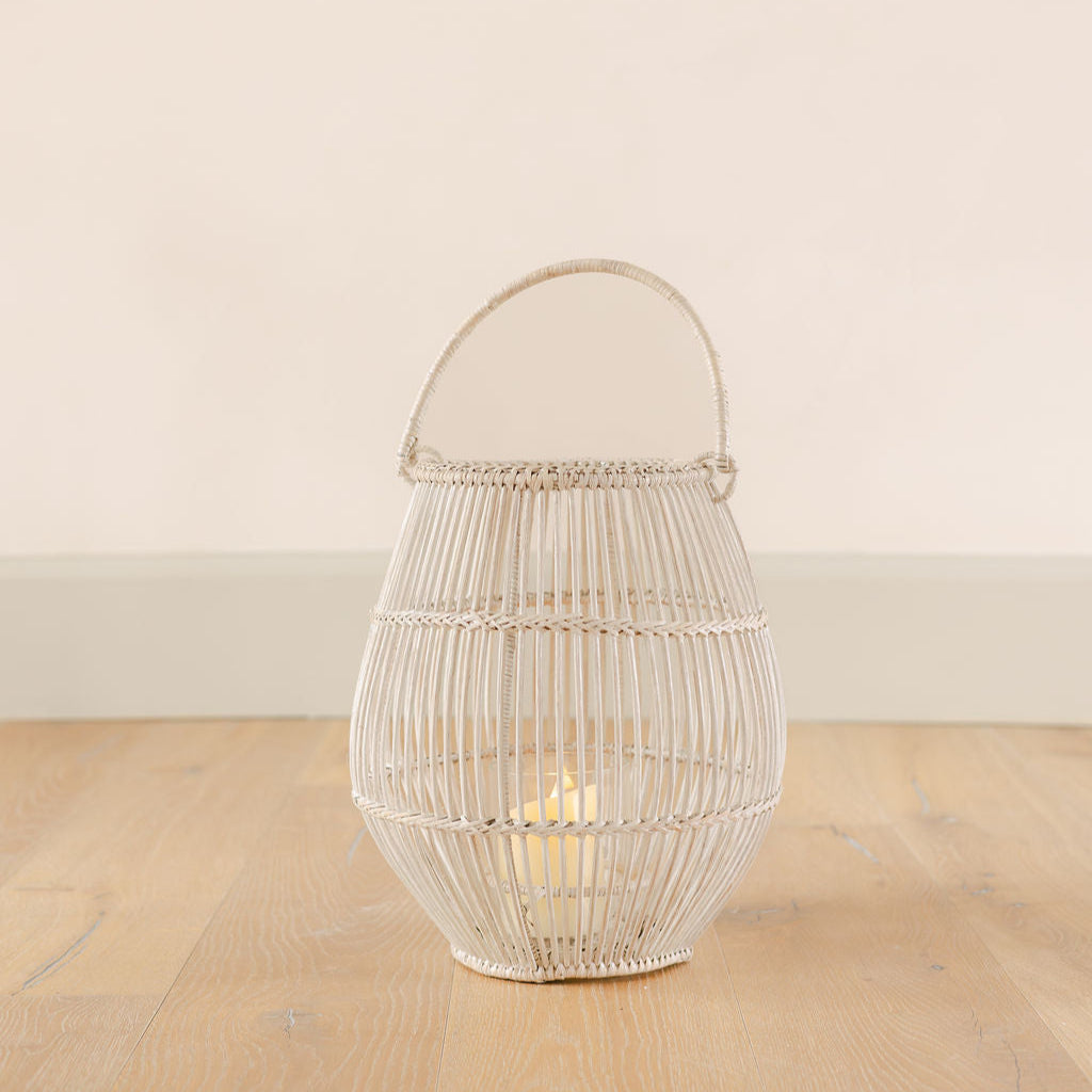 Rattan Lantern with Clear Glass Candle Holder