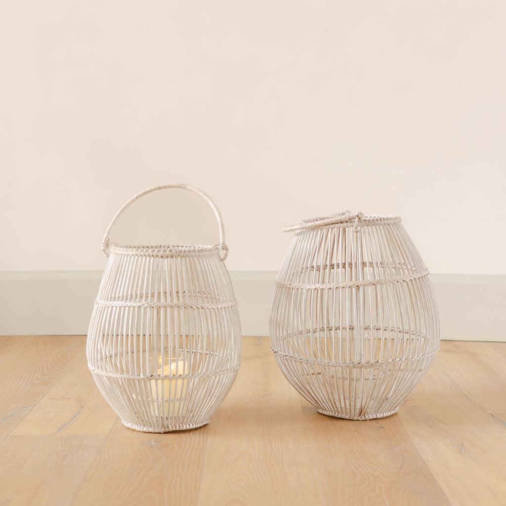 Rattan Lantern with Clear Glass Candle Holder