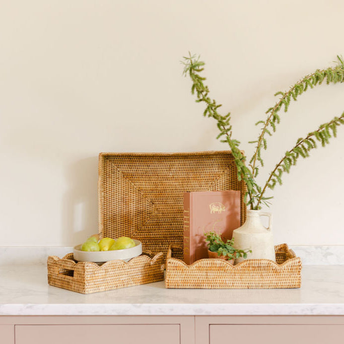 Rattan Rectangular Scallop Tray