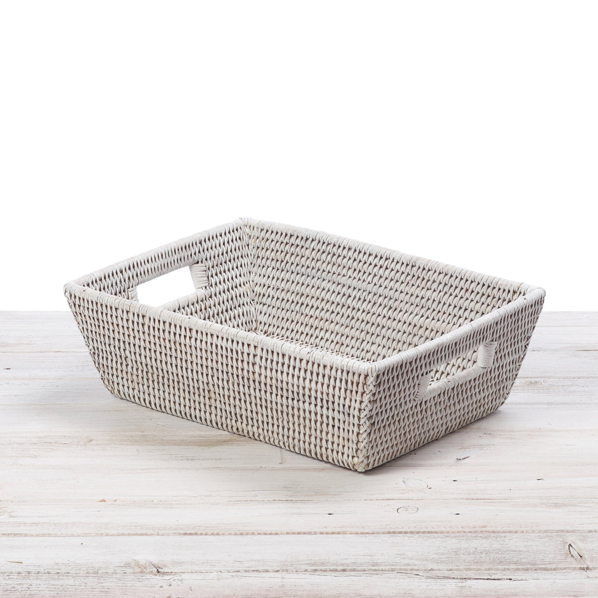 Rattan Tapered Rectangular Storage Basket with Inset Handles