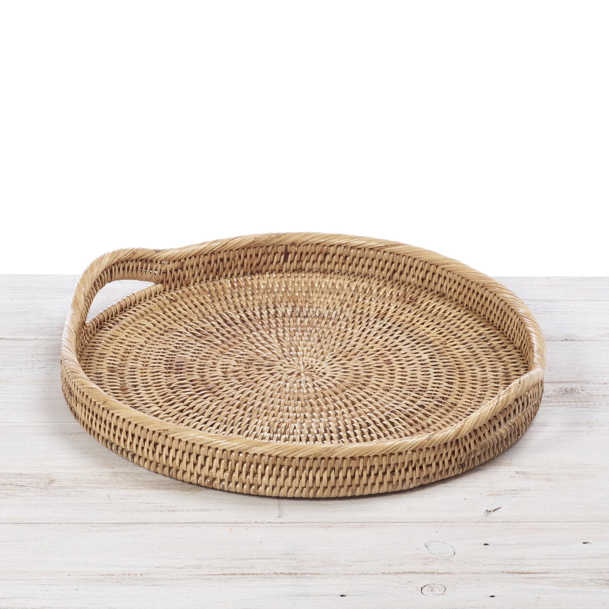 Rattan Round Serving Tray with Arch Handles