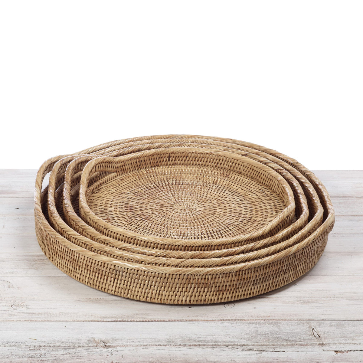 Rattan Classic Round Serving Tray with Arch Handles