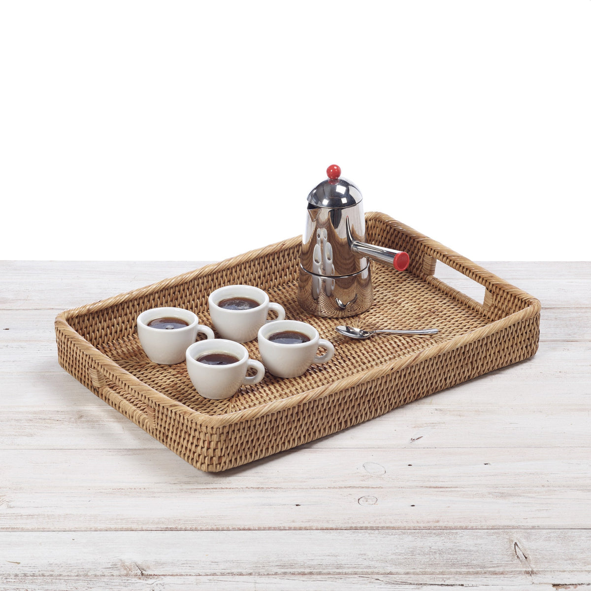 Rattan Rectangular Serving Tray with Inset Handles